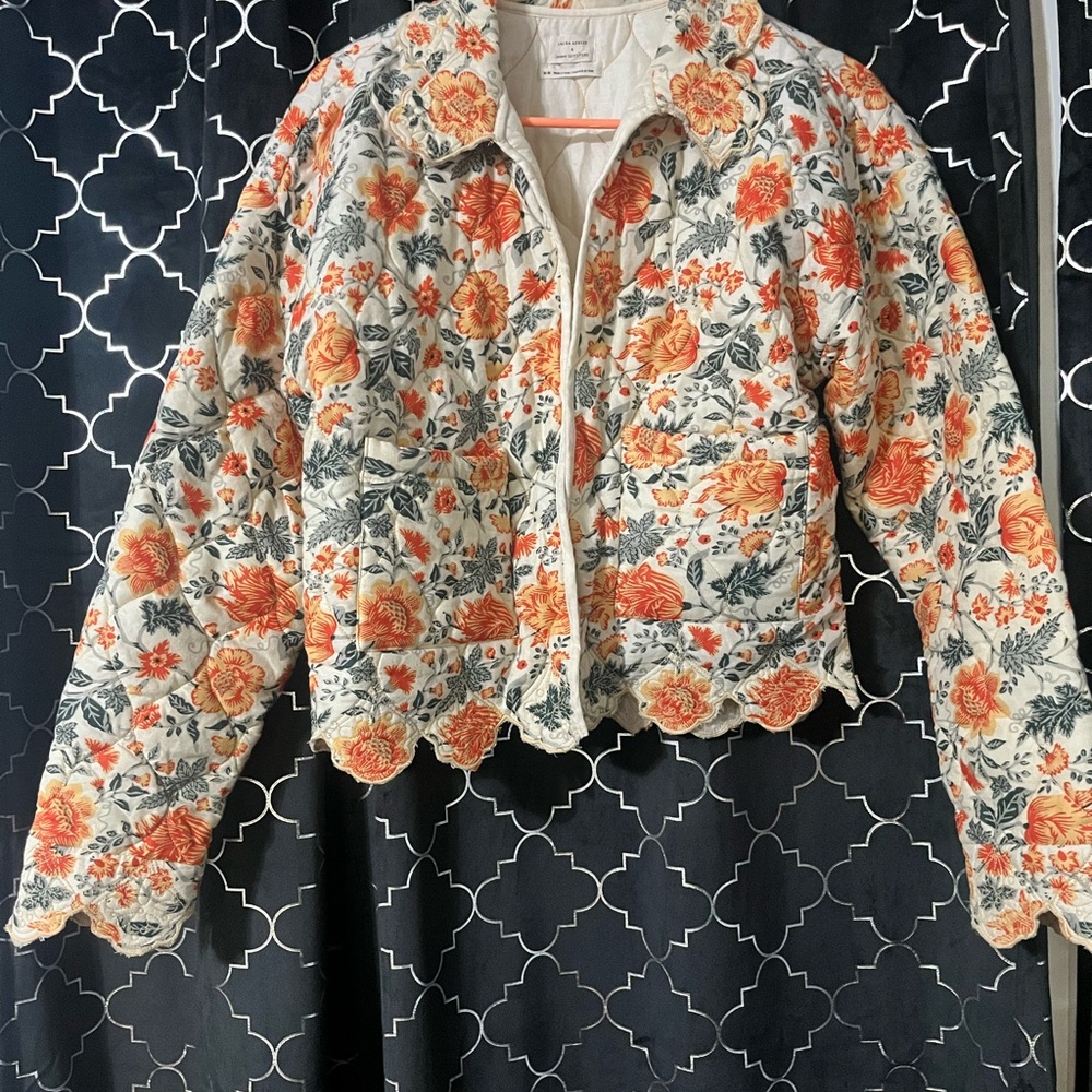 Laura Ashley Orange and Cream Floral Devon Reversible Quilted Jacket